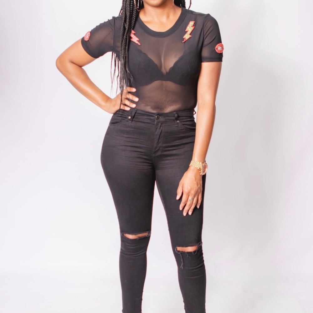 Black mesh bodysuit